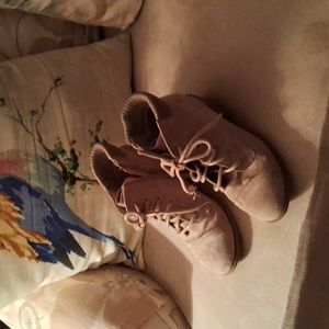Little Girl's, Faux Suede, Booties with Sparkly Gold Laces &Trim & Side Zippers